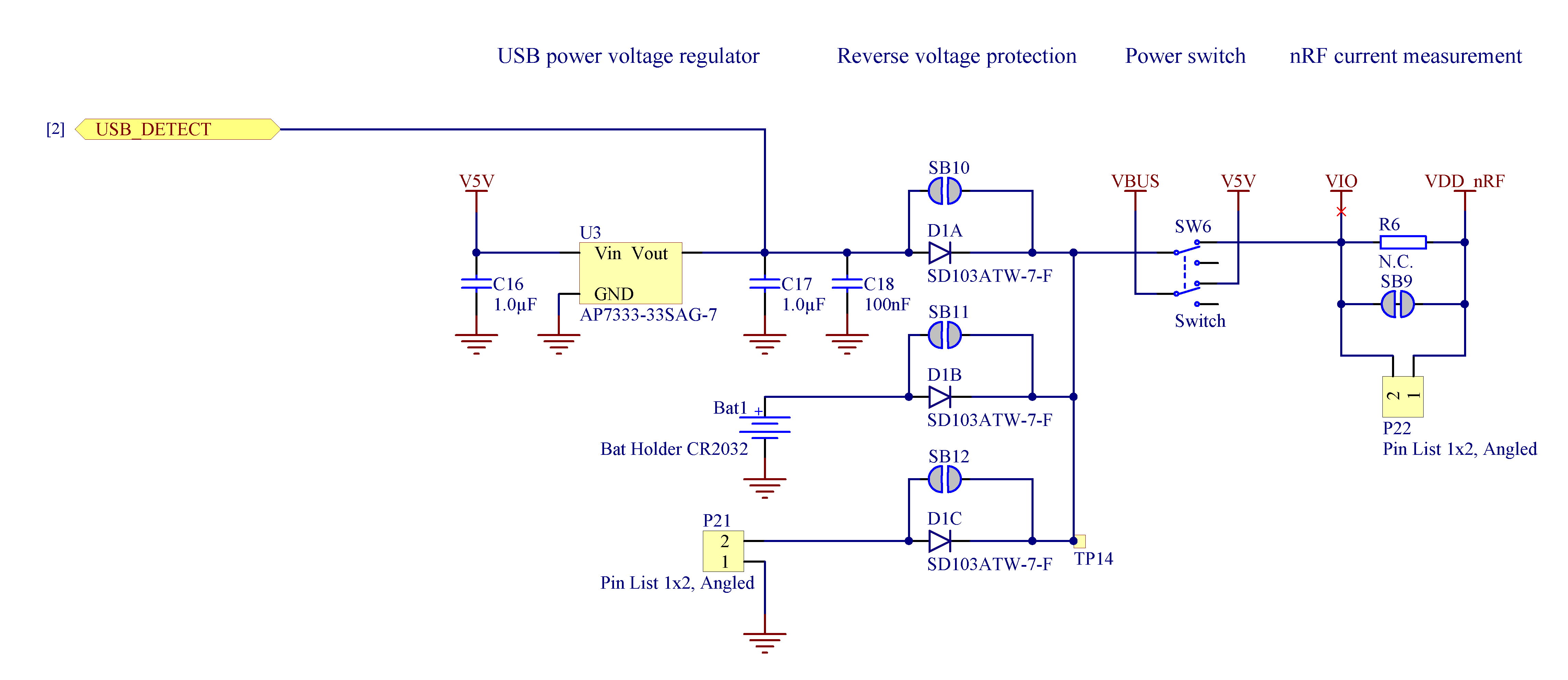 nRF52 PDK power supply circuitry