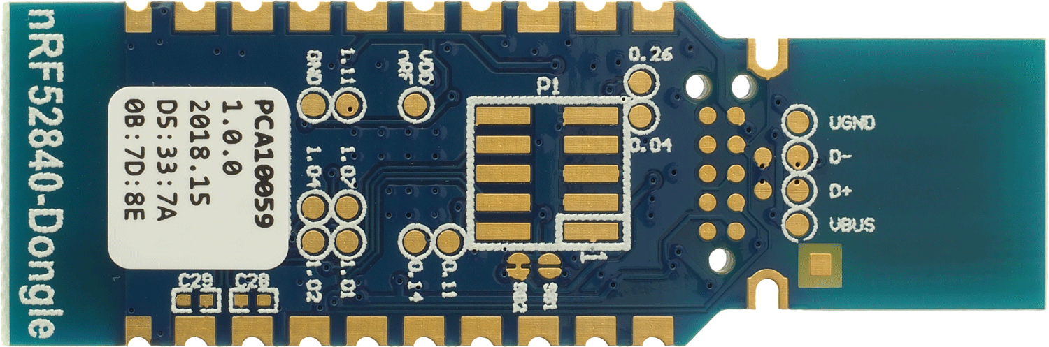 Picture of nRF52840 Dongle hardware (PCA10059) back