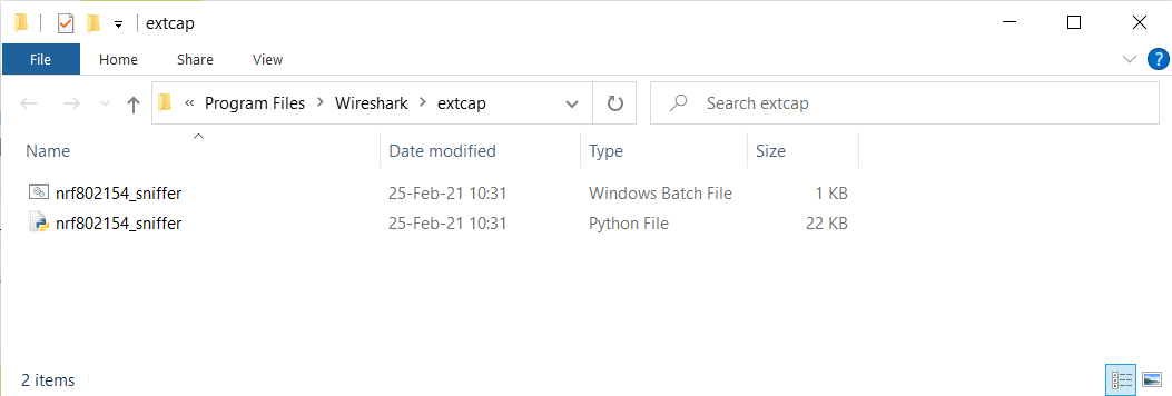 Screenshot showing the contents of the extcap folder on Windows
