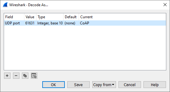 Screenshot of the Wireshark settings for Decode As...