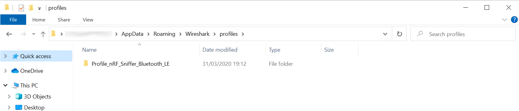 Screenshot that shows the contents of the profile folder