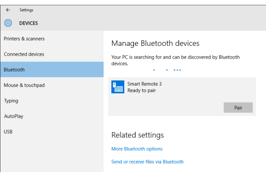 Screenshot showing "Smart Remote 3, Ready to pair."