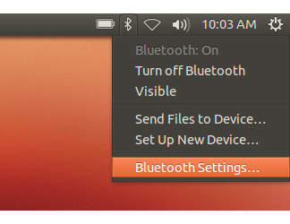 Selecting Bluetooth settings from a menu.